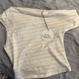 NWT Le Lis Pastel Stripe Off shoulder  Top - Pink, Yellow & White Small